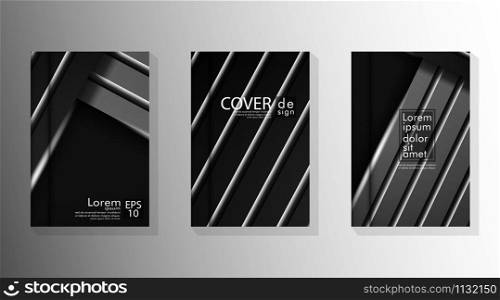Background design of abstract dark and white geometric lines flyer - gradient template of cover book vector