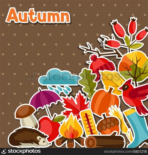 Background design with autumn sticker icons and objects. Background design with autumn sticker icons and objects.