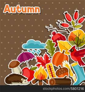 Background design with autumn sticker icons and objects. Background design with autumn sticker icons and objects.