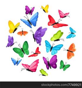 Background design with decorative butterflies. Colorful bright abstract insects.. Background design with decorative butterflies. Colorful abstract insects.