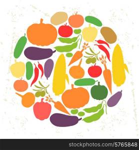 Background design with fresh ripe stylized vegetables.