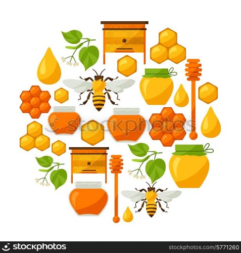 Background design with honey and bee objects.. Background design with honey and bee objects