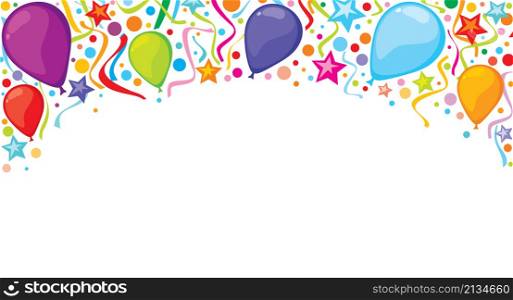Background design with party streamers, balloons and confetti