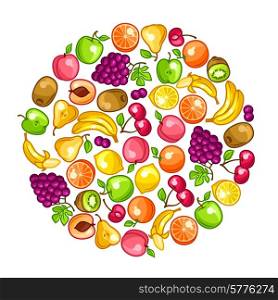 Background design with stylized fresh ripe fruits.. Background design with stylized fresh ripe fruits