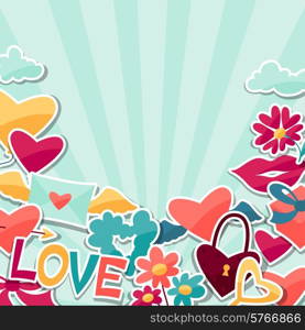 Background design with Valentine&#39;s and Wedding stickers.