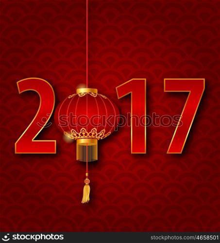 Background for 2017 New Year with Chinese Lantern. Illustration Background for 2017 New Year with Chinese Lantern. Seigaiha Texture - Vector