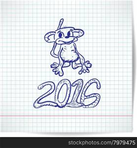 Background for a New year theme with monkey 2016 on a checkered paper
