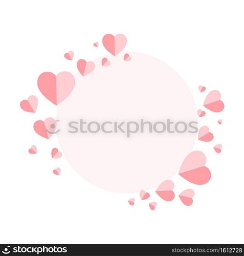 Background for day of love, valentine&rsquo;s day, birthday party, wedding anniversary party,Red pink paper hearts surround a circle decorated with beautiful hearts. Cartoon vector illustration