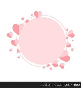 Background for day of love, valentine’s day, birthday party, wedding anniversary party,Red pink paper hearts surround a circle decorated with beautiful hearts. Cartoon vector illustration