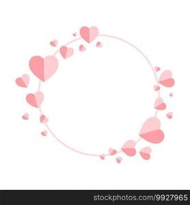 Background for day of love, valentine’s day, birthday party, wedding anniversary party,Red pink paper hearts surround a circle decorated with beautiful hearts. Cartoon vector illustration