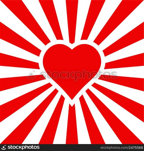 Background for lovers, red heart with rays