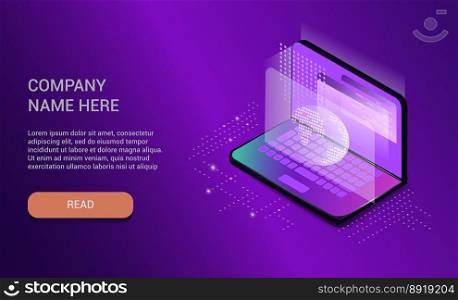 Background for the website. A futuristic laptop in an isometric flat design. Vector. Background for the website. A futuristic laptop in an isometric flat design. Vector.