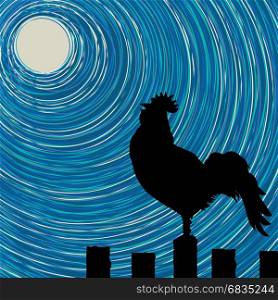 Background illustration with a rooster silhouette on a fence