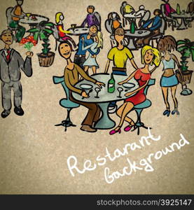 Background in vintage style people in the restaurant