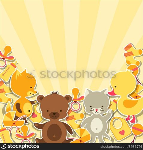 Background invitation card with little animal stickers.