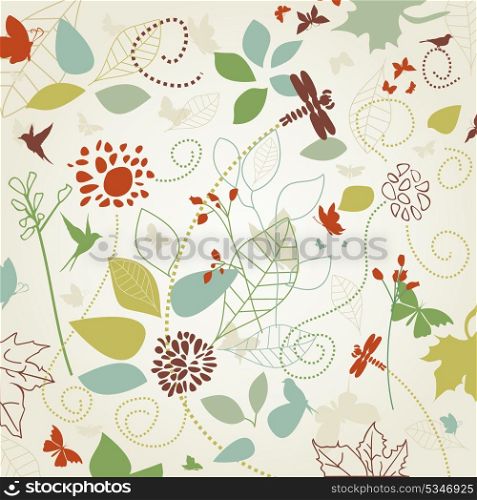 Background made of a flower and butterflies. A vector illustration