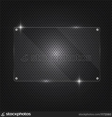 Background Metal texture plate with screws and glass framework for internet sites, web user interfaces and applications
