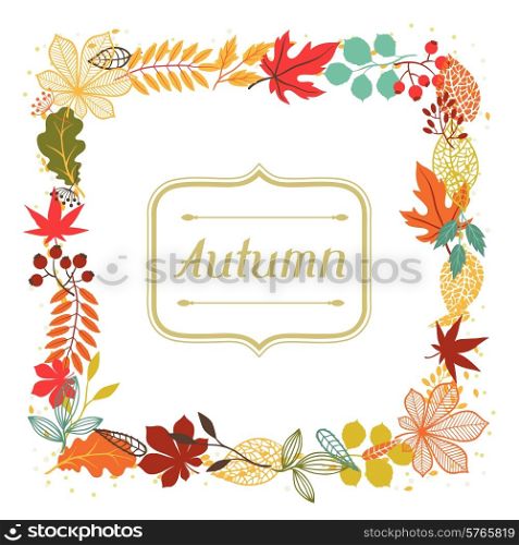 Background of autumn leaves in shape for greeting cards.