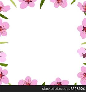 Background of blooming pink flowers and green leaves. Vector illustration.. Background of blooming pink flowers and green leaves. Vector illustration