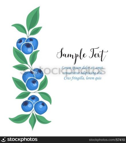 Background of blueberries fruit. Vector illustration of a greeting card with blueberries and leaves