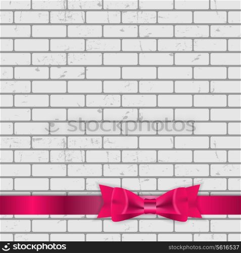 Background of Brick Wall Texture with Bow and Ribbon Vector Illustration