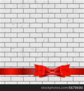 Background of Brick Wall Texture with Bow and Ribbon Vector Illustration