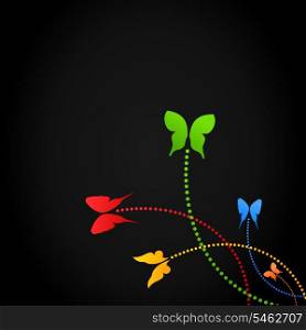 Background of butterflies. Butterflies fly on a black background. A vector illustration
