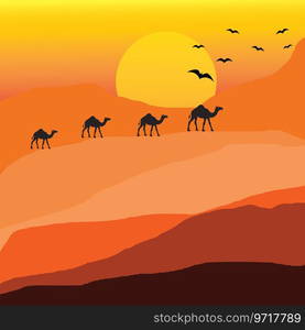 Background of camel caravan crossing the desert