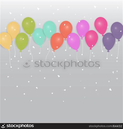 Background of colored party balloons and confetti, stock vector