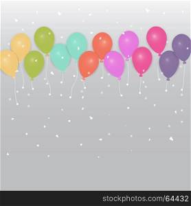 Background of colored party balloons and confetti, stock vector