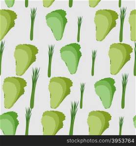 Background of green leaf lettuce. Vector seamless pattern of vegetables. Vector texture&#xA;