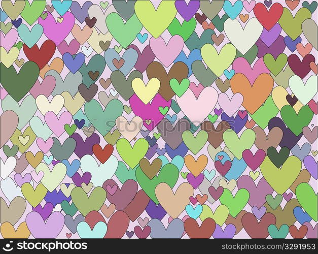 Background of many multi coloured hearts