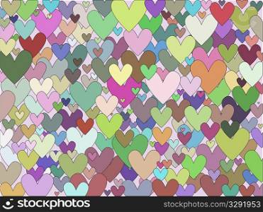 Background of many multi coloured hearts
