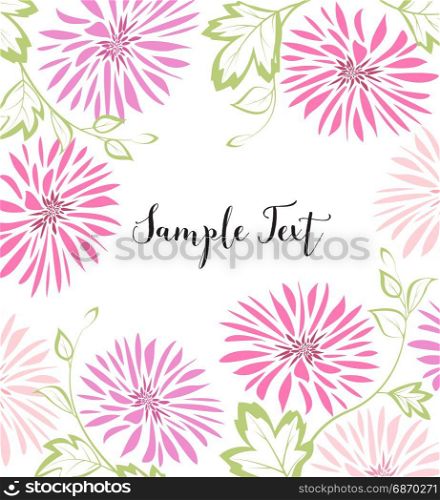 Background of pink flowers and leaves. Vector illustration of dahlia flower. Background with pink flowers and leaves