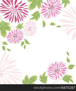 Background of pink flowers and leaves. Vector illustration of dahlia flower. Background with pink flowers and leaves