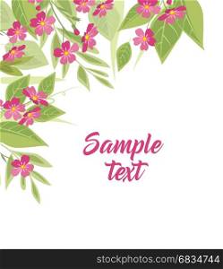 Background of pink flowers and leaves. Vector illustration of pink flowers. Background of pink flowers and leaves