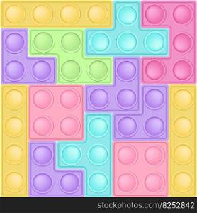 Background of popit bricks - trendy silicon fidget toys. Antistress addictive toy for fidget in pastel colors. Bubble sensory developing popit for kids fingers. Cartoon vector illustration. Background of popit bricks - trendy silicon fidget toys. Antistress addictive toy for fidget in pastel colors. Bubble sensory developing popit for kids fingers. Cartoon vector illustration.