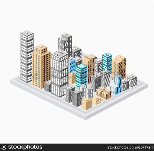 Background of the city buildings, skyscrapers and houses. Urban drawings in a flat style.