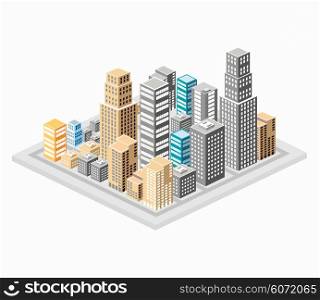 Background of the city buildings, skyscrapers and houses. Urban drawings in a flat style.