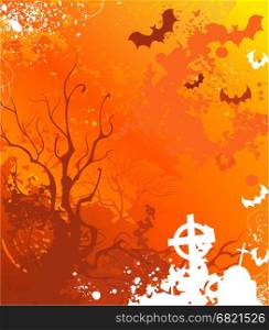 background on halloween with withered trees and abandoned tombs, painted bright orange paint.&#xA;