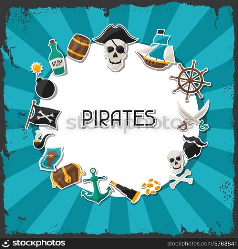 Background on pirate theme with stickers and objects.. Background on pirate theme with stickers and objects