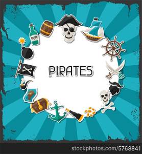 Background on pirate theme with stickers and objects.. Background on pirate theme with stickers and objects