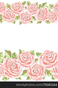 Background or card with pink roses. Beautiful realistic flowers, buds and leaves.. Background or card with pink roses.