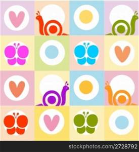 background pattern with snails hearts and butterflies