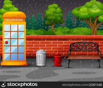 Background scene with rain in the park