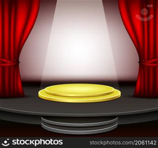Background stage podium with red curtains