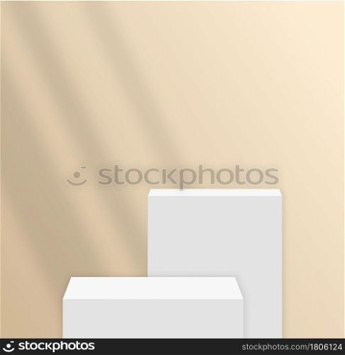 Background vector 3d white rendering with podium and minimal beige wall scene, minimal abstract background 3d rendering abstract geometric shape white podium. Stage for product.