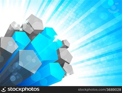Background with 3d element in blue color