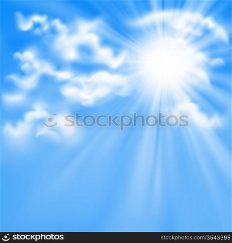 Background with a blue sky, sun and clouds . EPS10. Mesh. Clipping Mask.