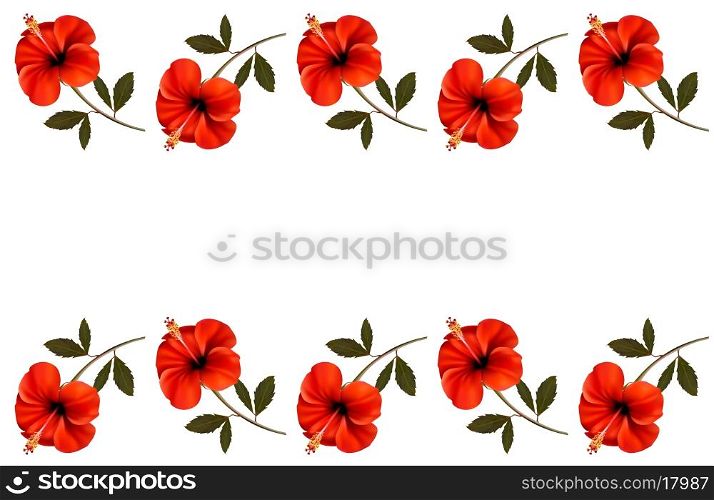 Background with a border of red flowers. Vector.